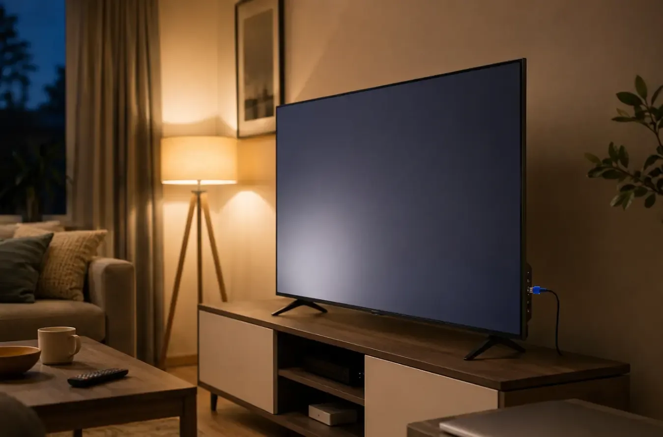 Smart TV with temporary Ethernet cable used as a buffering control test