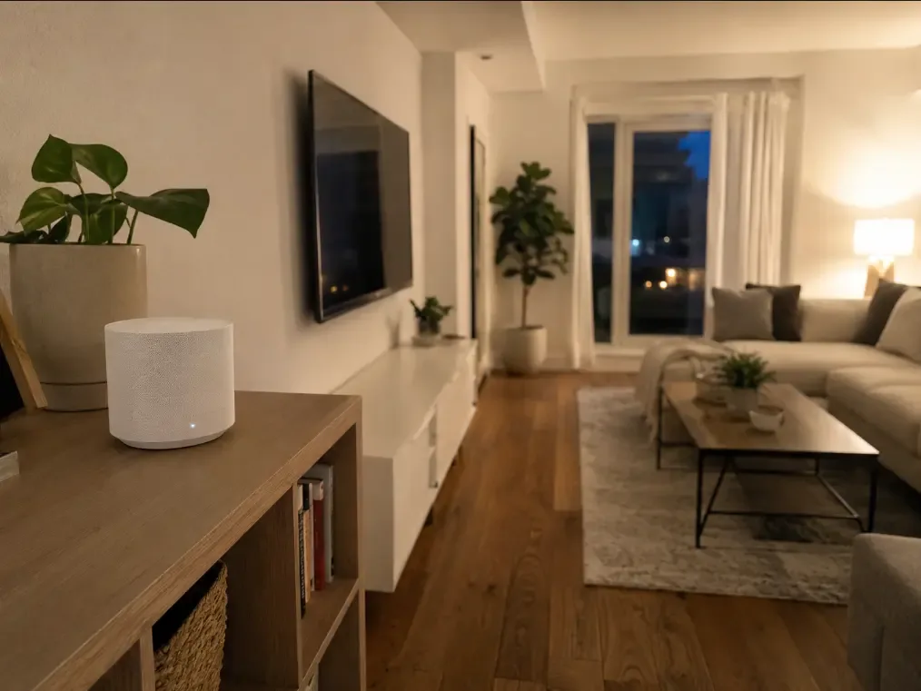 Mesh Wi-Fi node placed in the living room with line of sight to the Smart TV